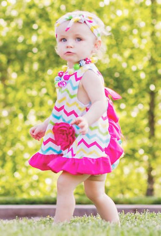 Multi Color Chevron Ruffle Two Piece Dress