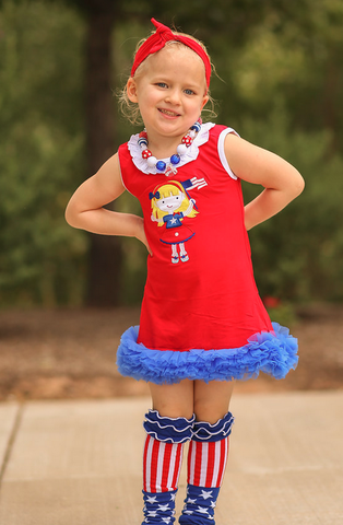 Red Girl Flag Ruffle Dress