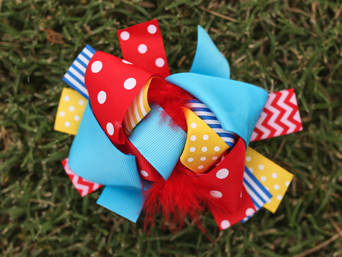 Red Polka Blue Stripe Bow