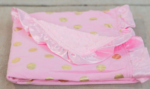 Pink Gold Polka Pink Minky Blanket