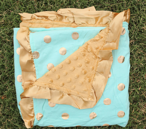 Teal Gold Polka Gold Minky Blanket