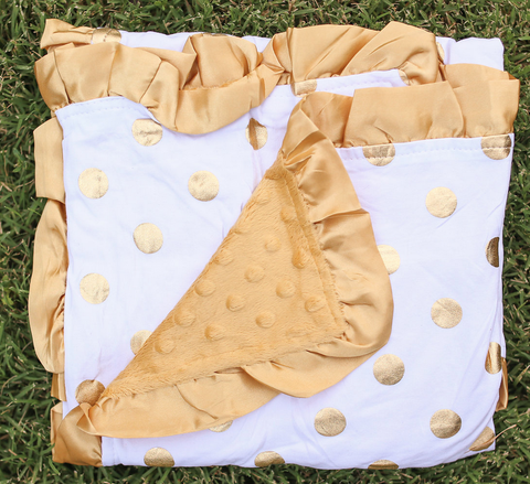 White Gold Polka Gold Minky Blanket