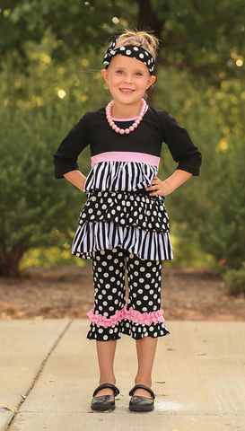 Black Stripe Polka Capri Set