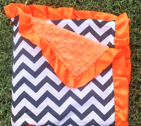 Black Chevron Orange Minky Blanket