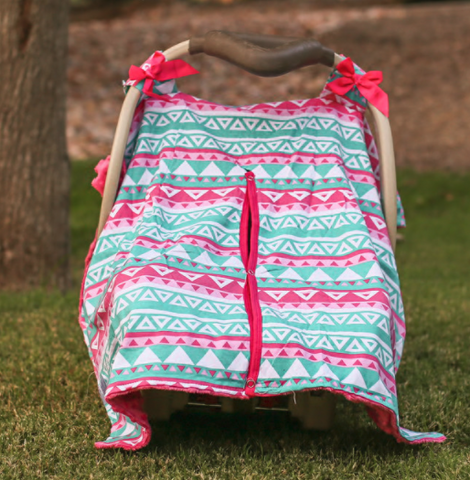 Teal Aztec Hot Pink Minky Car Seat Canopy