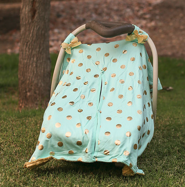 Teal Gold Polka Gold Minky Car Seat Canopy