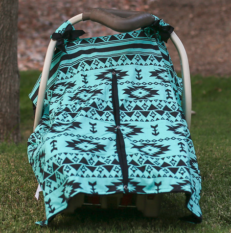 Mint Aztec Black Minky Car Seat Canopy