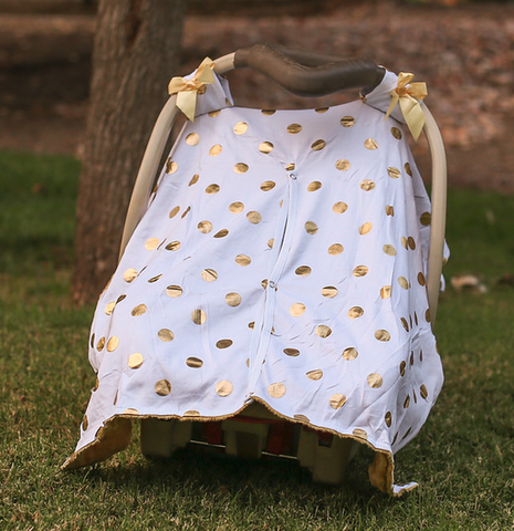 White Gold Polka Gold Minky Car Seat Canopy