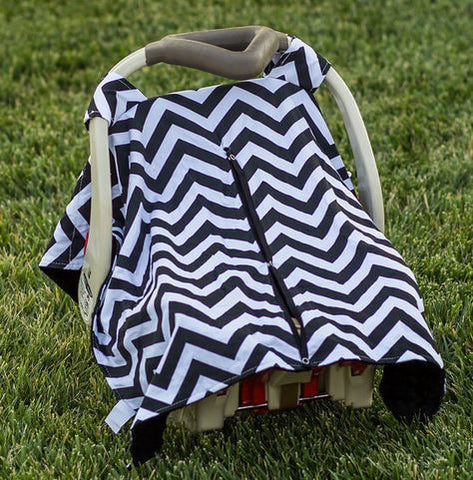 Black Chevron Black Minky Car Seat Canopy