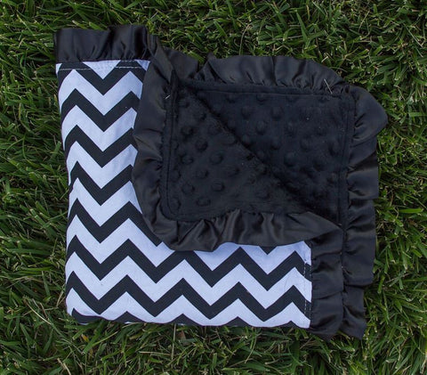 Black Chevron Black Ruffle Minky Blanket