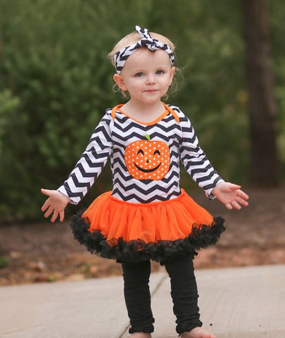 Black Chevron Polka Pumpkin Onesie Tutu