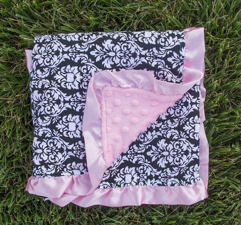 Black Damask Pink Minky Blanket