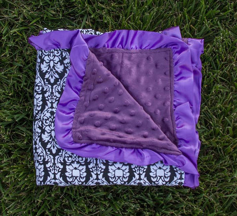 Black Damask Purple Minky Blanket