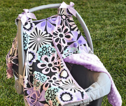 Black Flower Lavender Minky Car Seat Canopy