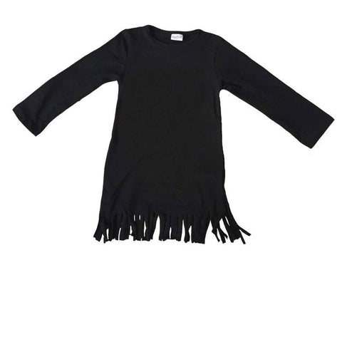 Black Fringe Dress Long Sleeve