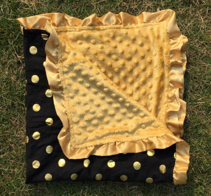 Black Gold Polka Gold Minky Blanket