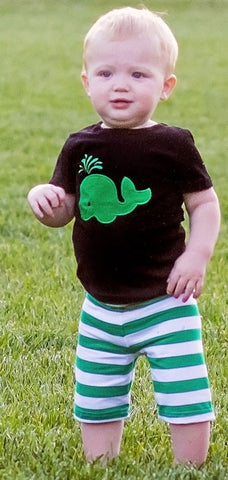 Black Green Whale Stripe Shorts Set