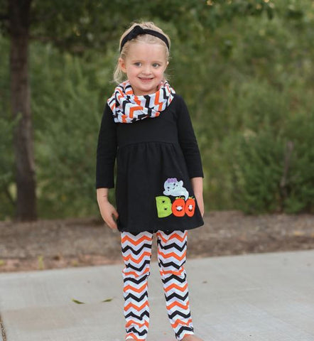 Black Orange Chevron BOO Infinity Scarf Set