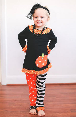 Black Orange Polka Pumpkin Stripe Capri