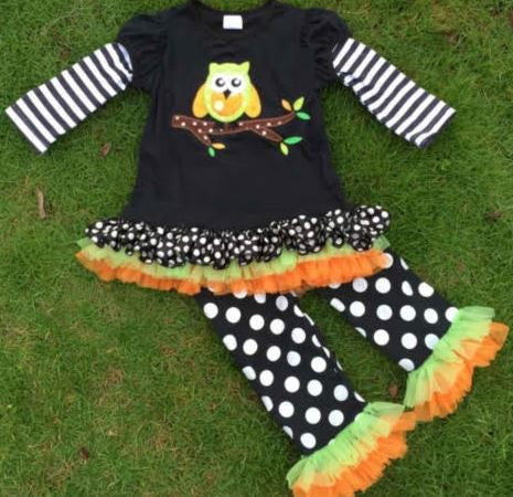 Black Polka Owl Tutu Capri Set