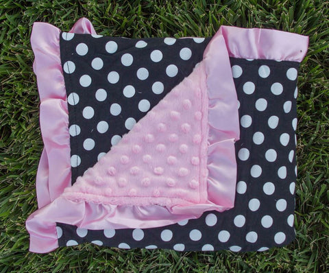 Black Polka Pink Minky Blanket