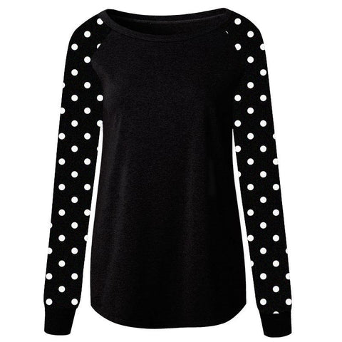 Black Shirt Raglan White Polka Dot Long Sleeve