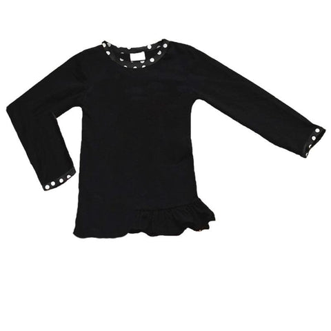 Black Shirt White Polka Dot Trim Long Sleeve