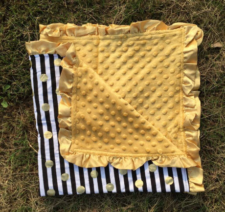 Black Stripe Polka Gold Minky Blanket