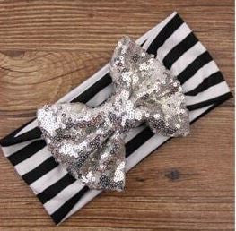 Black Stripe Sequin Bow Head Wrap