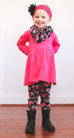 Black Vintage Flower Pink Scarf Set