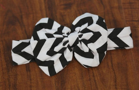 Black White Chevron Messy Bow Headband