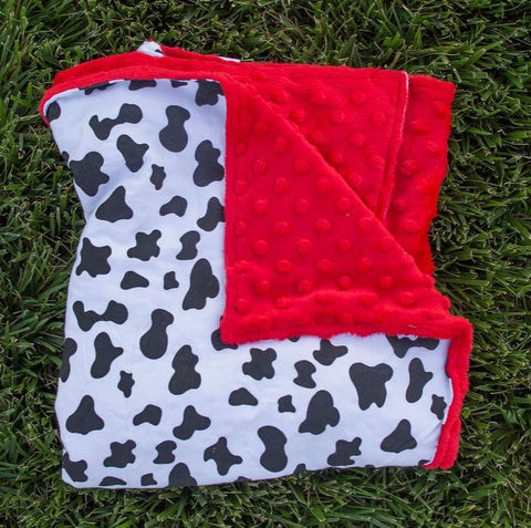 Black - White Cow Red Minky Blanket