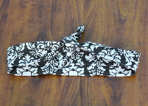 Black White Damask Head Wrap Headband