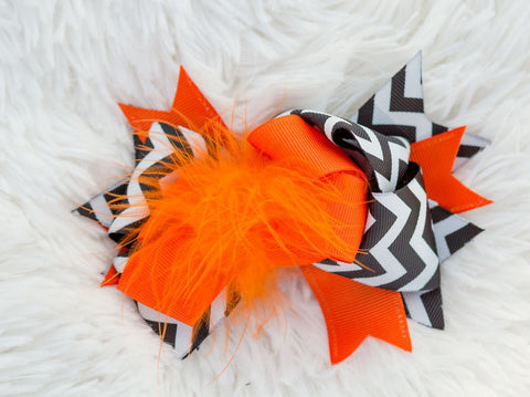 Black White Orange Chevron Bow