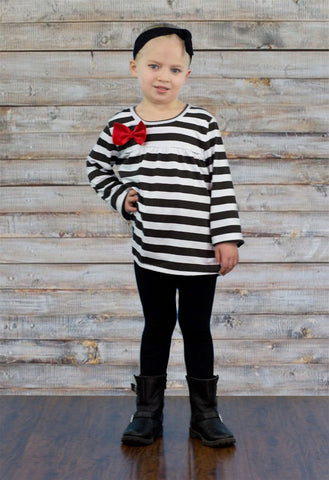 Black White Stripe Bow Pant Set