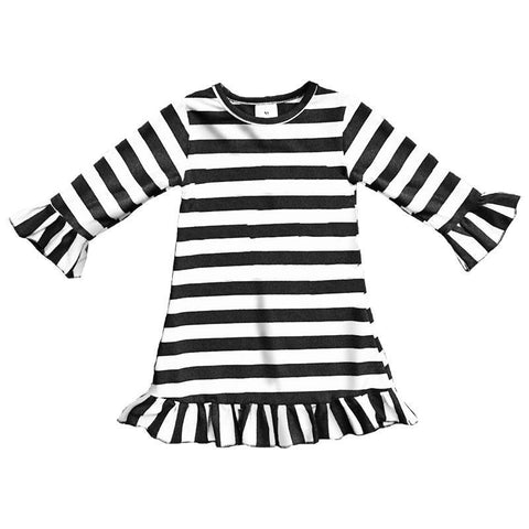 Black White Stripe Dress Ruffle