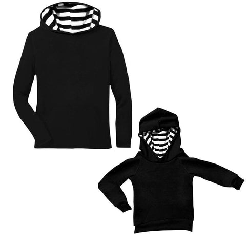 Black White Stripe Hoodie Long Sleeve Mommy Me