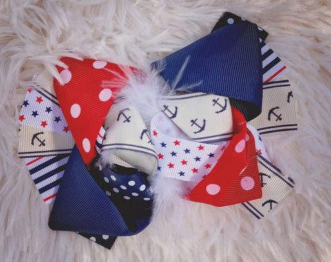 Blue Anchor Star Hair Bow