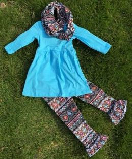 Blue Aztec Scarf Set