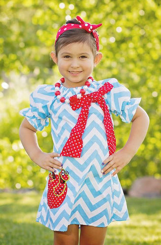 Blue Chevron Red Polka Apple Dress