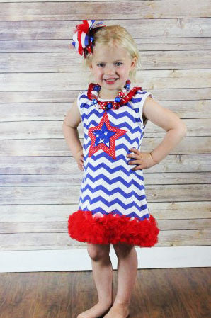 Blue Chevron Star Ruffle Dress