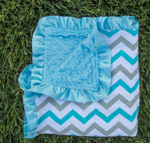 Blue - Gray Chevron Blue Minky Blanket