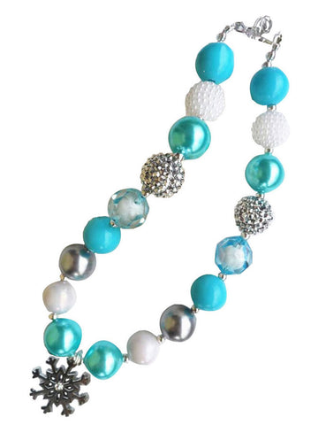 Blue - Silver - Snowflake - Gumball Necklace