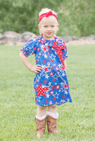 Blue Star Polka Peasant Dress