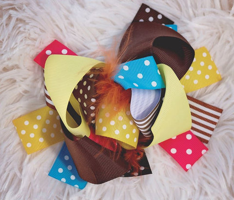 Blue Yellow Brown Polka Bow