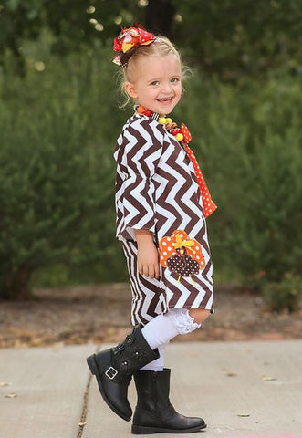 Brown Chevron Polka Turkey Dress