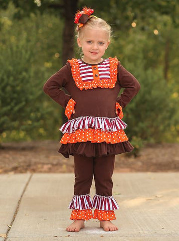 Brown Orange Polka Button Pant Set