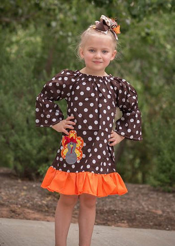 Brown Polka Orange Ruffle Turkey Dress