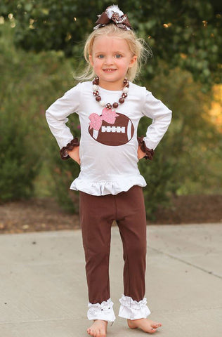 Brown White Football Ruffle Pant Set