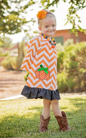 Fall Chevron Orange Ruffle Dress